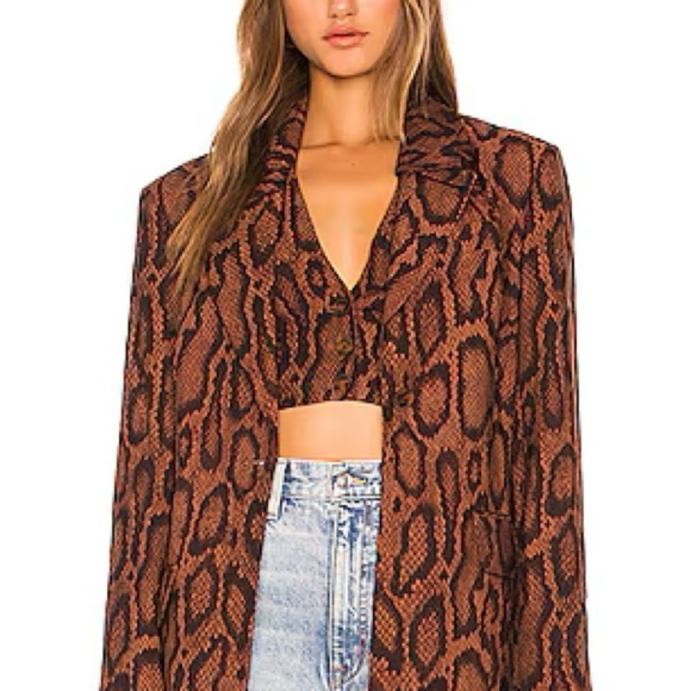 NWT WeWoreWhat Brown Cognac Snake Python Oversized Boyfriend Blazer Sz 0 - Picture 4 of 4